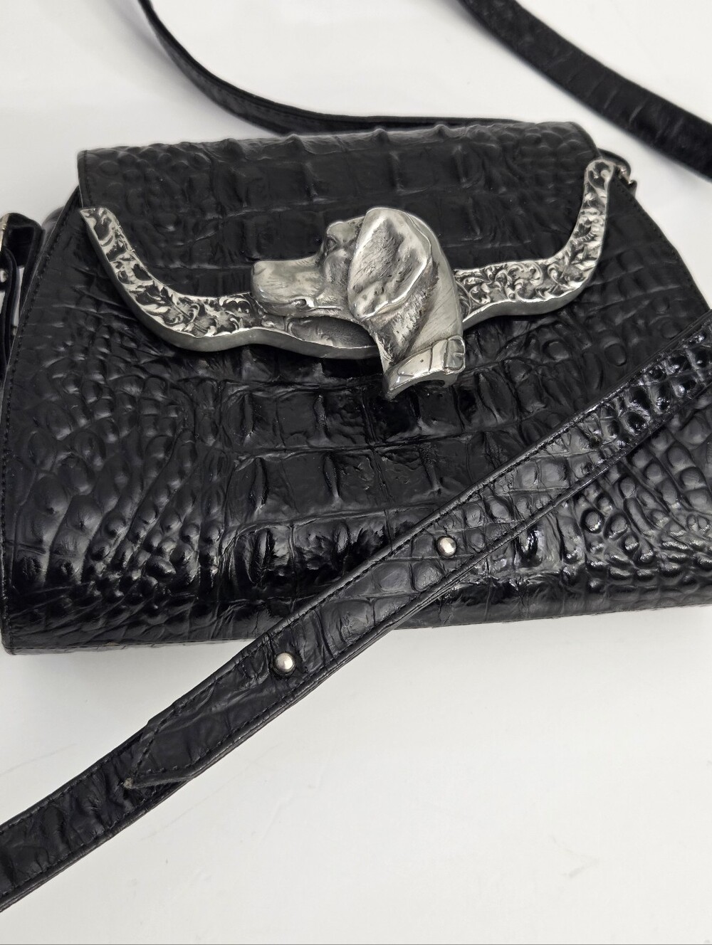 BEAUTIFUL VINTAGE GLEN MILLER FOR ANN TURK DOG HEAD CROC EMBOSSED BAG - Picture 5 of 12